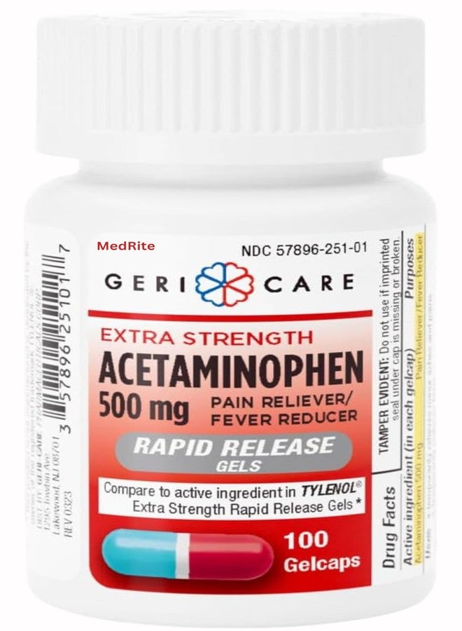 MedRite Acetaminophen 500mg Extra Strength - 100 Rapid Release Gelcaps - Over-The-Counter Medication - Image 1